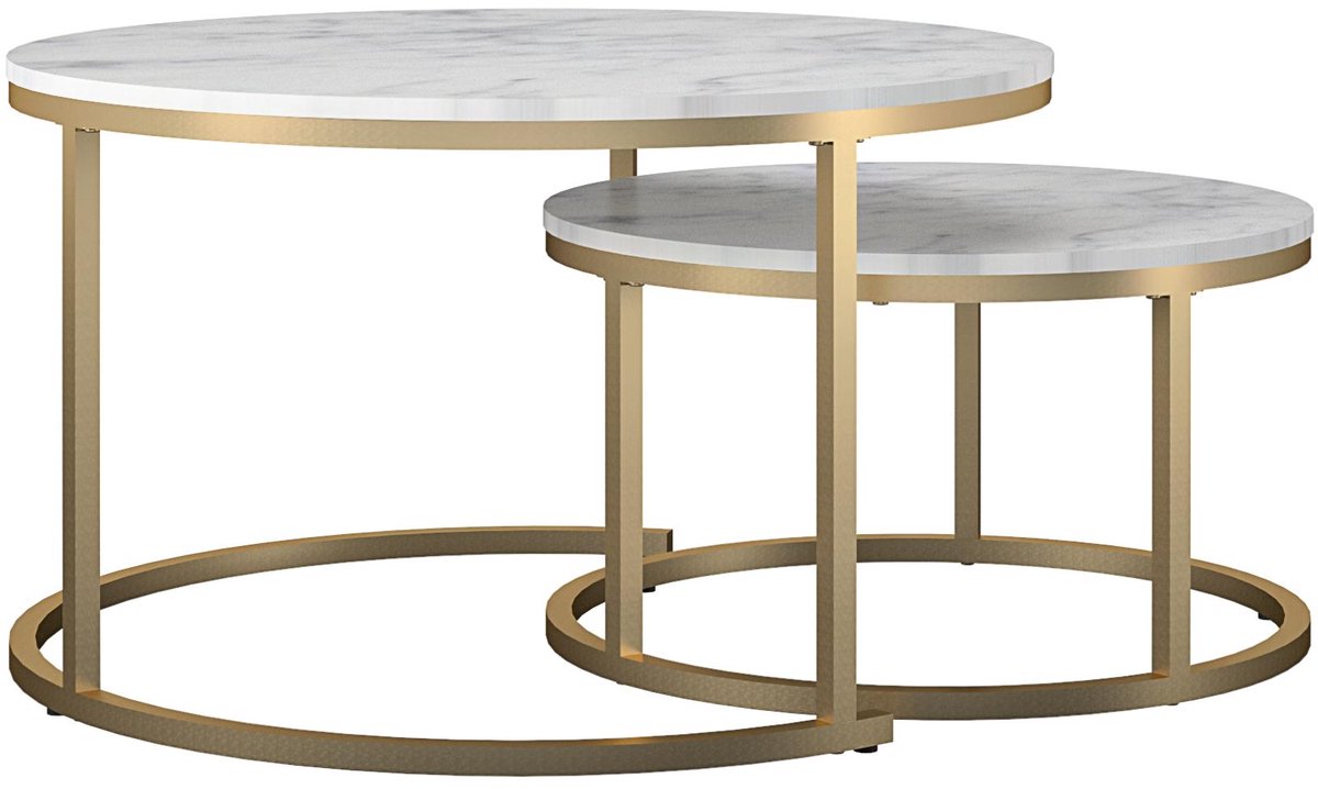 Notio Living Amelia - Nesting Salontafels Wit Marmer Look (45 x 79 x 79 cm) Goud