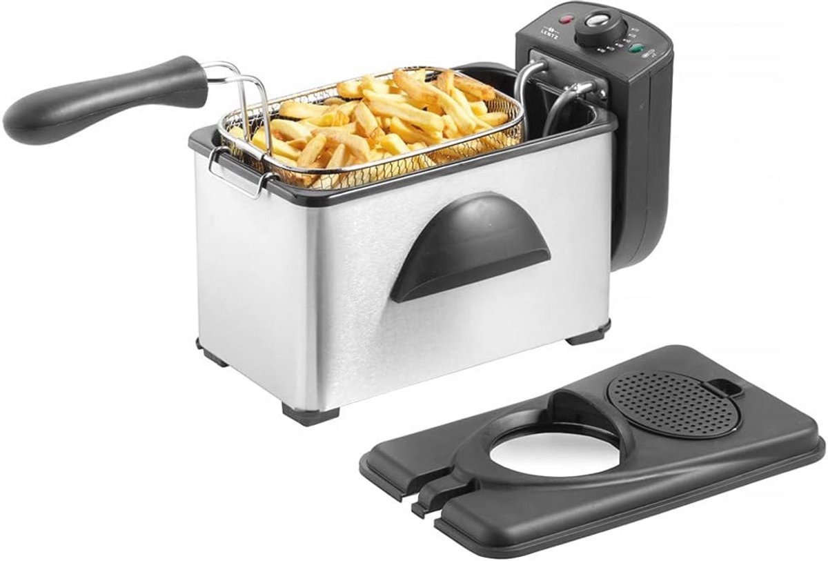 Koude zone friteuse 3 liter roestvrij staal met deksel en frituurmand - 2000 Watt