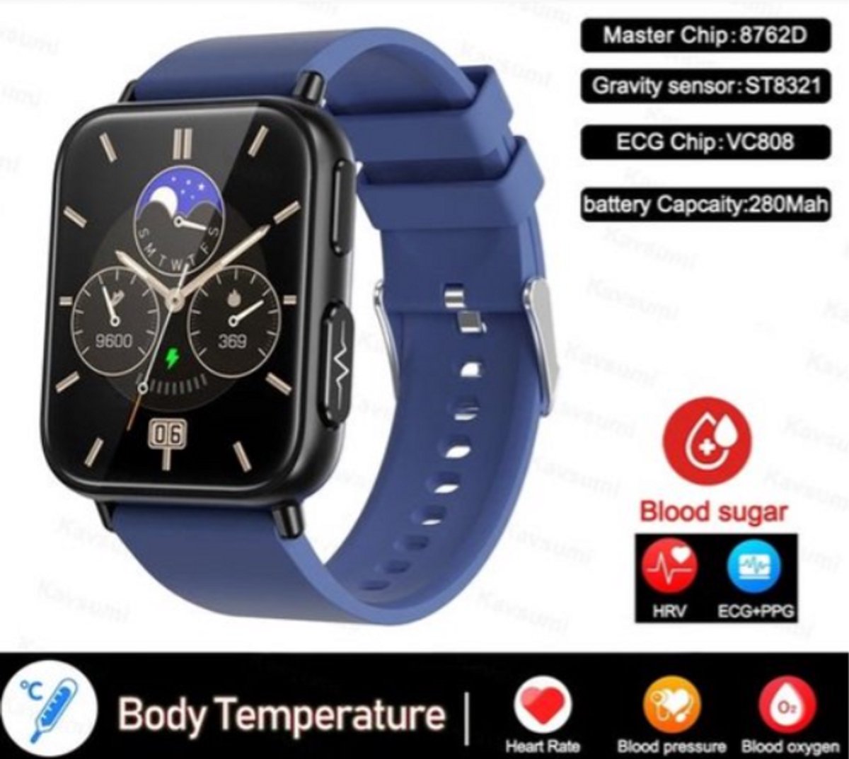Nauwkeurige Smartwatch Bloedglucose Meting Blauw