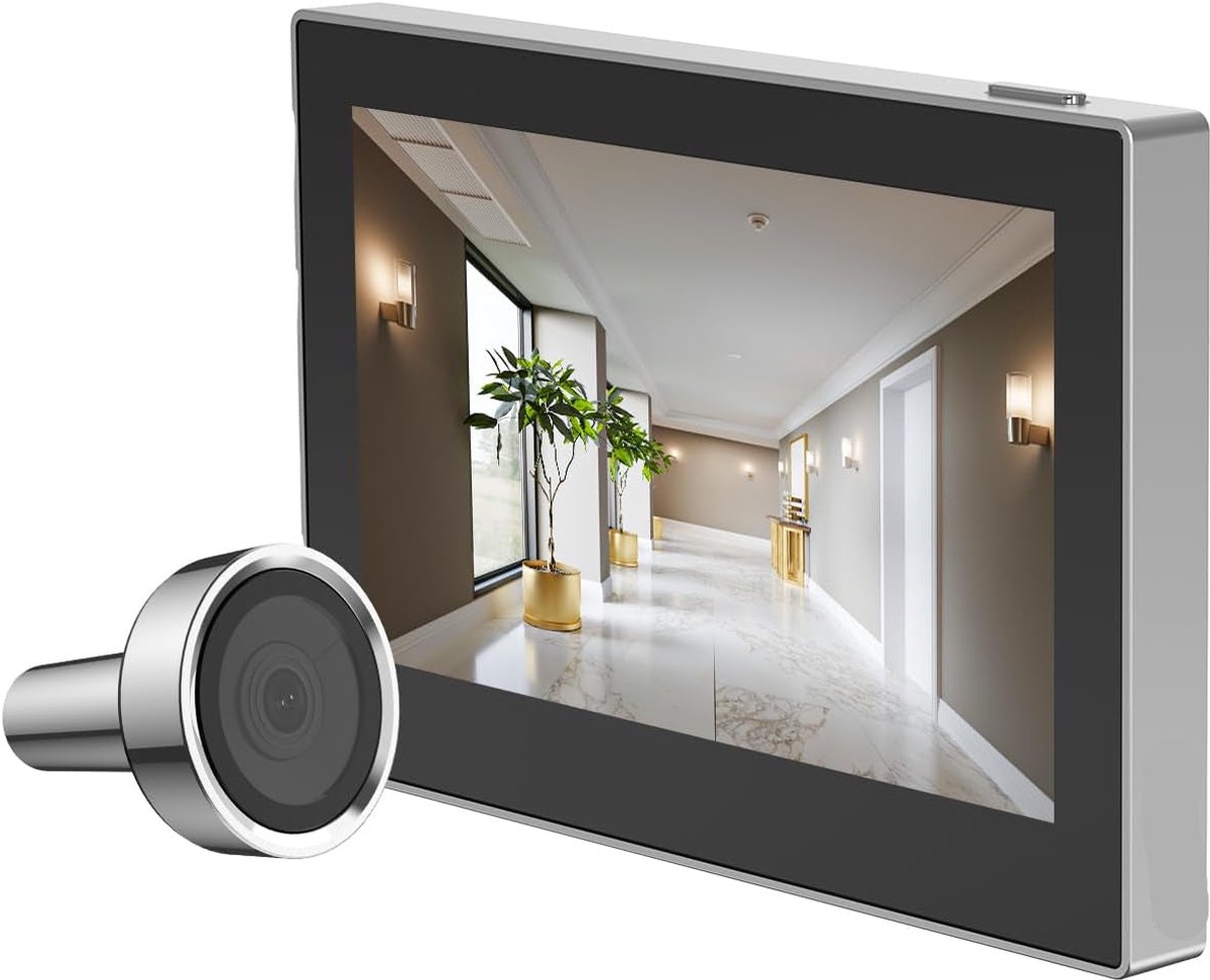 Beveiligingscamera Buiten - Draadloze IP-camera - WLAN Deurkijker - Videodeurbelcamera - met 146° Groothoek - 2200mAh Batterij - 2,4GHz - Weerbestendig - Zilver