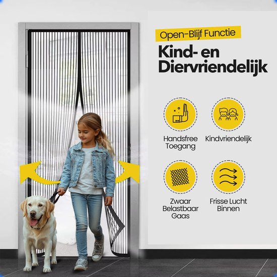 Vicon Magnetisch Vliegengordijn met Altijd Open Functie - 90 x 210 CM - Eenvoudige installatie - Huisdiervriendelijk - Deurgordijn - Deurhor - Horgordijn Deur van Vicon — afbeelding 2