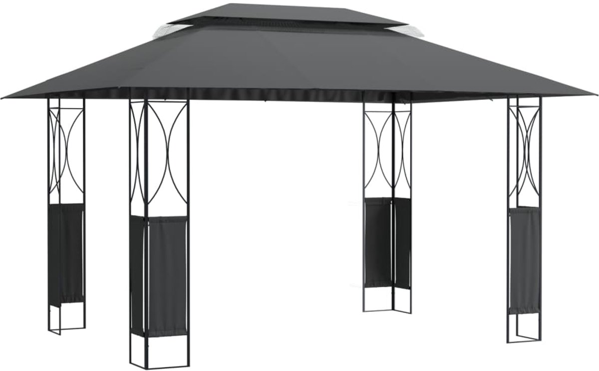 Prieel - Paviljoen - Met zijwanden - 3x4 m - Tuin Prijiel - Prieel Kopen - Overkapping Tuin - Terrasdak - Buitendouche - Antraciet