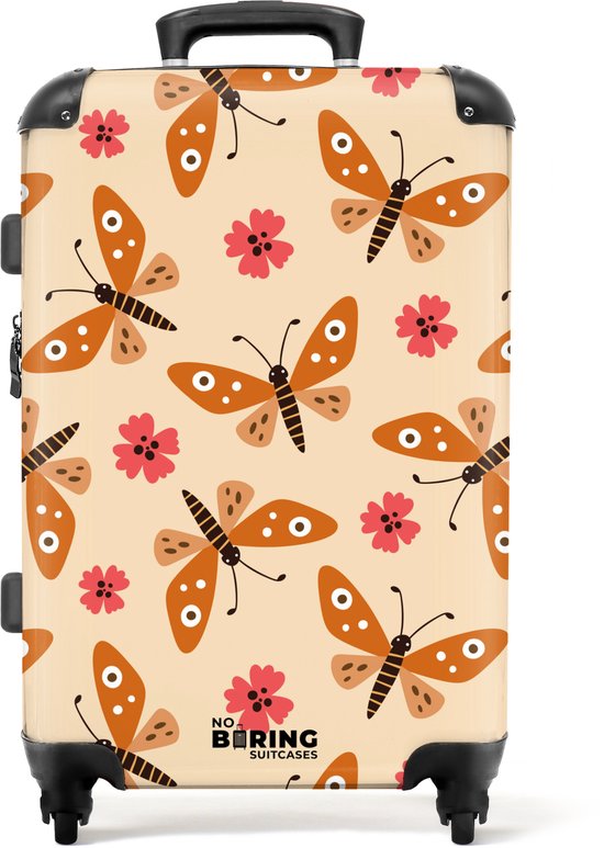Personalisiert Kinderkoffer Mit Hartschale – Schmetterling Design In Blau-Rosa, 55x40x20 Cm Handgepäck