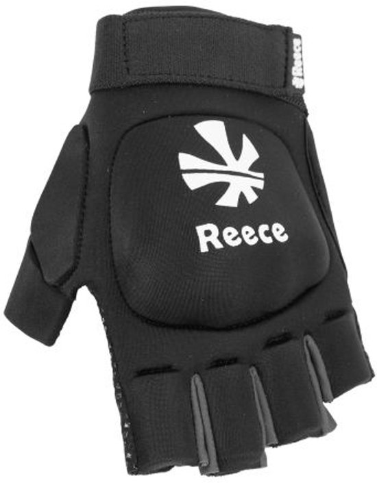 Gant de hockey noir sans doigts avec logo blanc Reece et rembourrage protecteur.