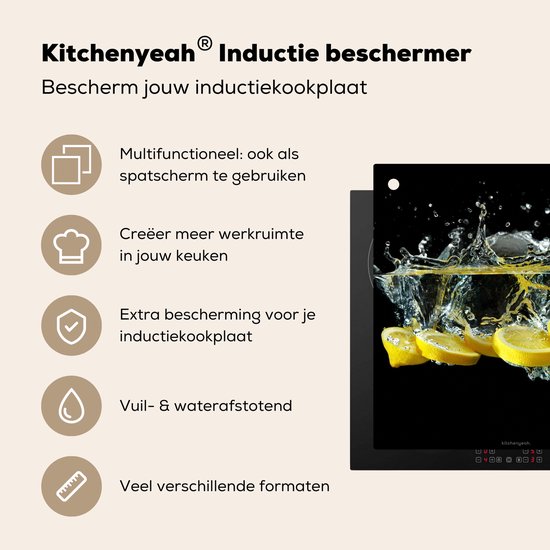 KitchenYeah® Protection plaque induction 60x55 cm - Citron - Eau - Fruit - Protege plaque de cuisson - Couvre plaque induction - Protecteur d'induction - Cuisine