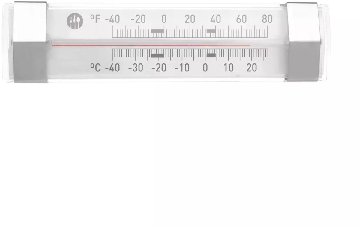 HENDI Koelkastthermometer – Horizontaal model – Meetbereik -40 tot 20 °C – Ophanghaken – 123x30x19 mm