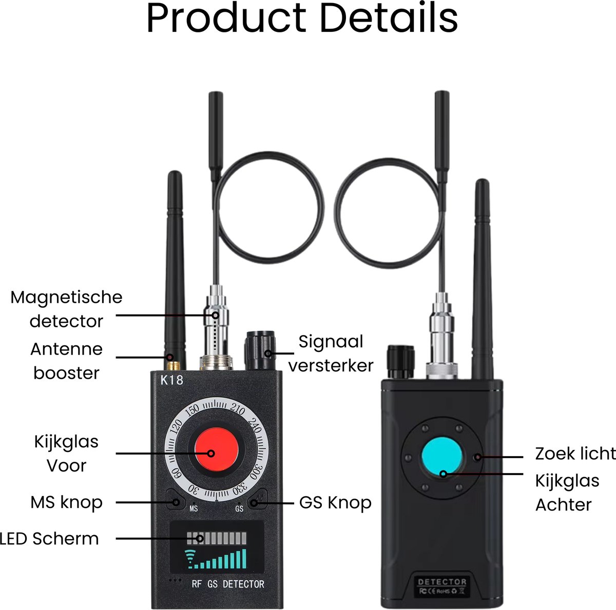 Détecteur Anti-Espion GOOPOOL K18 - 4 En 1 (Caméra Cachée, GPS, Micro, Champ Magnétique) - Portable, 7h Autonomie