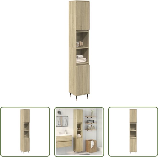vidaXL Badkamerkast 30x30x190 cm bewerkt hout gerookt