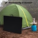 Zwarte tafel in geklapt formaat voor de camping, weerbestendig.