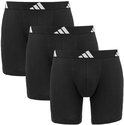 Drie zwarte Adidas boxer briefs met witte Adidas logo's op de tailleband.