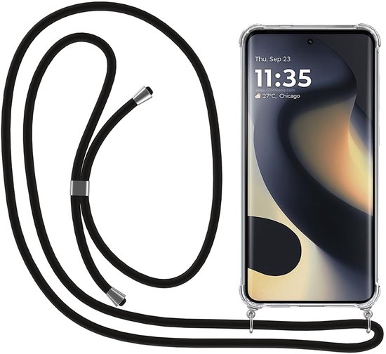 Coque Smartphonica pour Motorola Edge 2024 avec cordon et bumper – Coque avec cordon – Coque arrière en TPU antichoc avec cordon – Transparente – Compatible avec Motorola Edge 2024