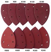 Schuurpapier - Driehoek - 100 stuks - Schuurschijven - Voor schuurmachines - 5 gaten - 140 x 98 mm - Klittenbandbevestiging - K60/80/100/120/180/240/320/400/600/K800