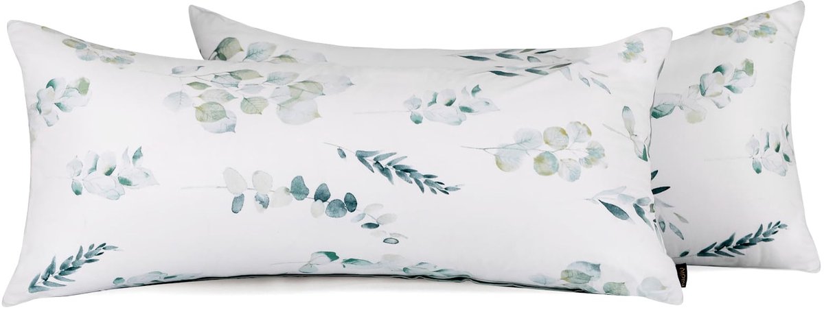 Ibenzoa Kussensloop 40x80 cm Groen Plantenpatroon Katoen 2-delig OekoTex Gezertificeerd saliegroen