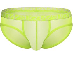 SUKREW Sheer Low-rise Brief Acid Yellow - MAAT XS - Erotisch Heren Ondergoed - Slip voor Man - Sexy mannen Slip