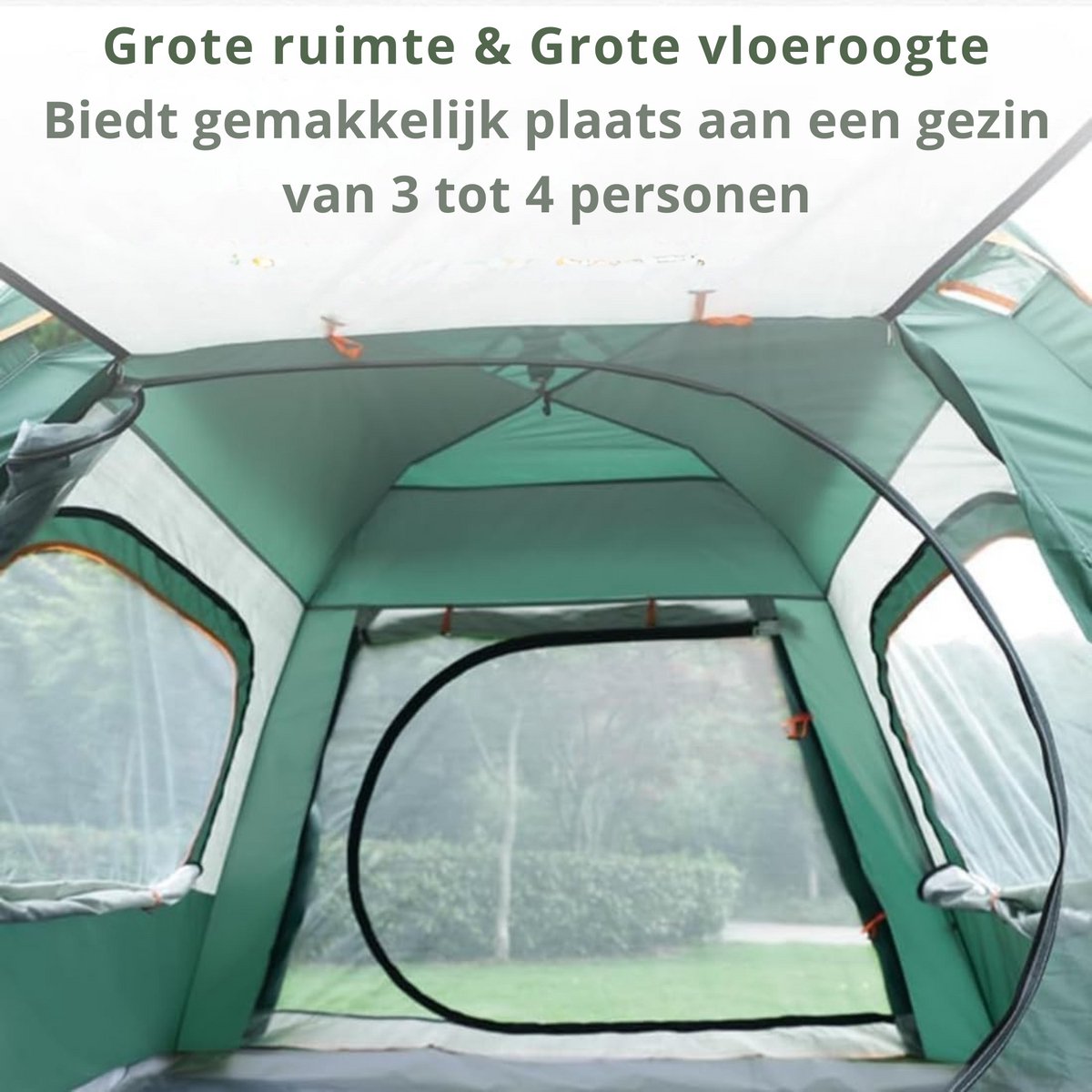 Automatische Pop-up Tent - Waterdicht Kampeertent voor 2-3-4 Personen –Camping Tent - 210x210x140cm - Outdoor Kampeer & Festival Tent–Ideaal voor Gezinscamping en Buitenactiviteiten-Snel Opzetbaar– Met Luifel & Draagtas – Groen – Lexorion – foto 6