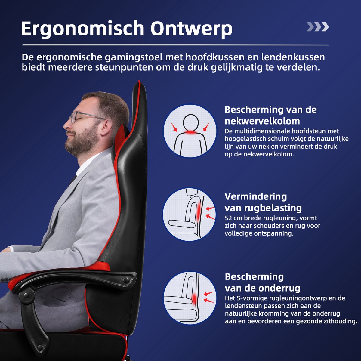 Afbeelding 3 van Hiaonyx Gaming Stoel - 170° Verstelbare Rugleuning - Gaming Stoel met inklapbare Voetsteun - racerstijl - Geïntegreerde Armleuningen - Maximale Belastbaarheid 150kg - Rood