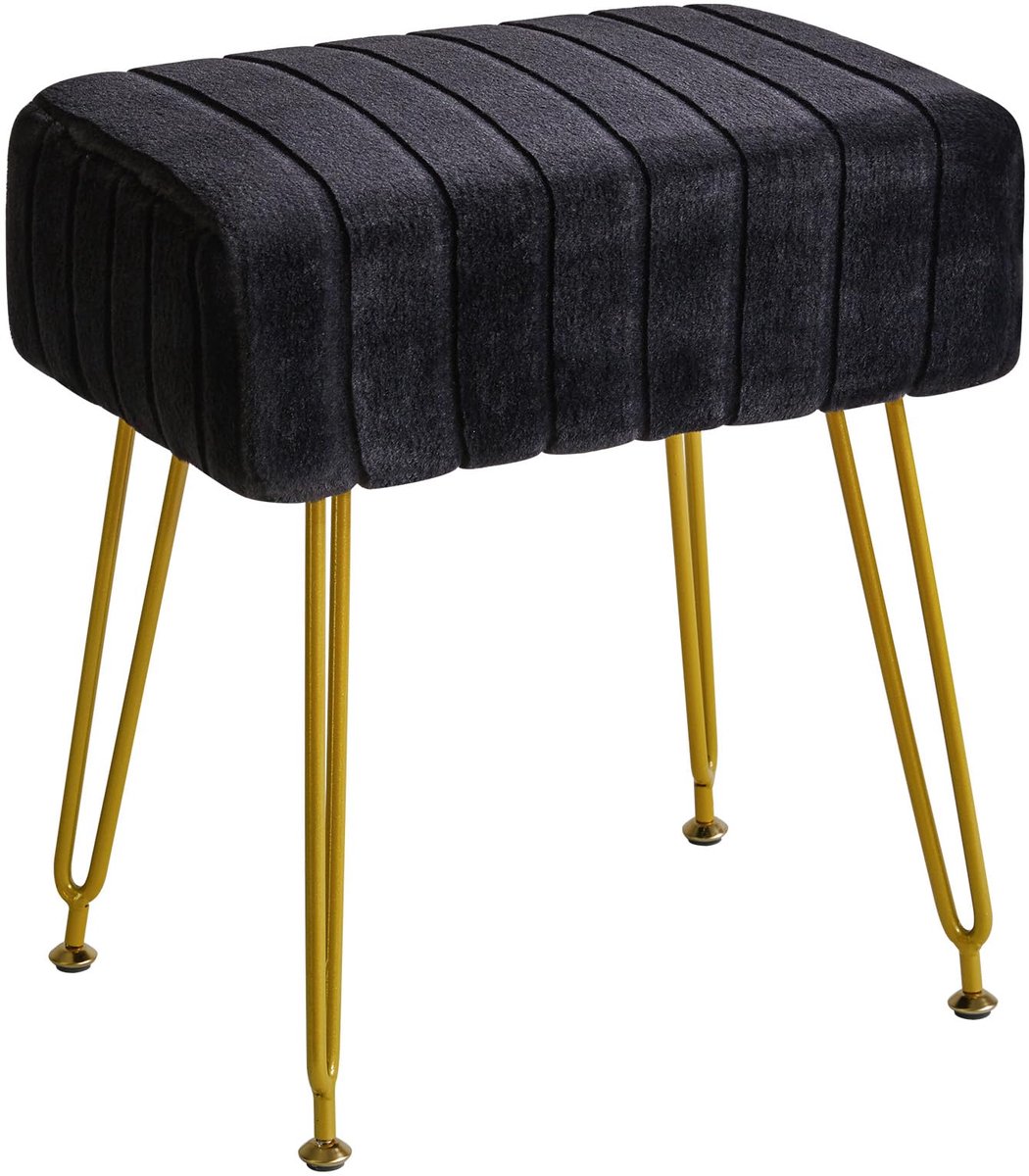 Ibenzoa® Multifunctionele Fluweel Ottoman met Gouden Stalen Poten - Zwart