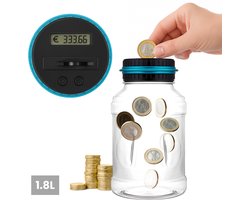 ZoeZo Design - Digitale Spaarpot met Muntenteller - 1,8L Transparant/Blauw - Geschikt voor Euro’s - Herbruikbare Spaar Pot – Bereik je Spaardoel – Origineel Cadeau - Spaarpotten - Sparen