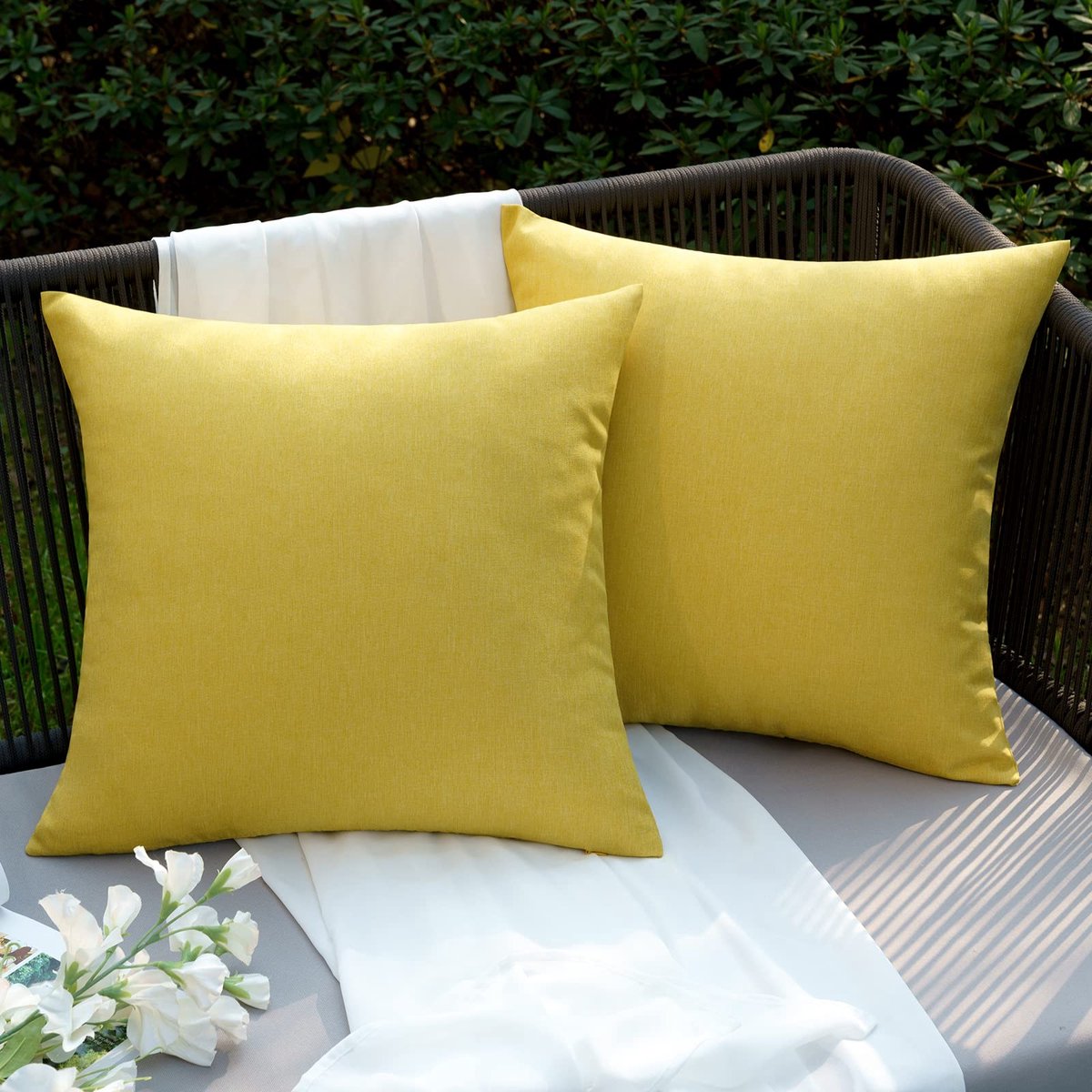 Ibenzoa Geïsoleerde Bankkussenset van Polyester, Waterdicht, Set van 45x45cm, Multifunctioneel voor Tuin, Woonkamer en Meubels geel