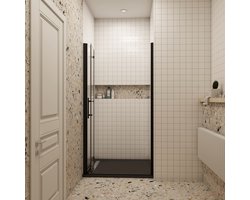 Douchedeur vouwdeur 85x195cm niche 6mm gehard glass easyclean mat zwart aluminium profiel