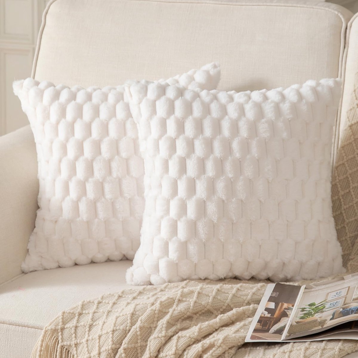 Ibenzoa Set van 2 Luxe Decoratieve Kussenslopen met Pluche Textuur voor Stijlvol Interieurontwerp crèmewit