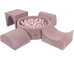 KiddyMoon Foam speeltuin PPZP-OK30D-135 met ballen heide: pastel-beige-powderroze-parel zwembad 200/gourd/tunnel/ramp L/semi-schacht L Speeltoestel