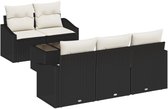 vidaXL - 6-delige - tuinset - met - kussens - in - zwart - poly - rattan