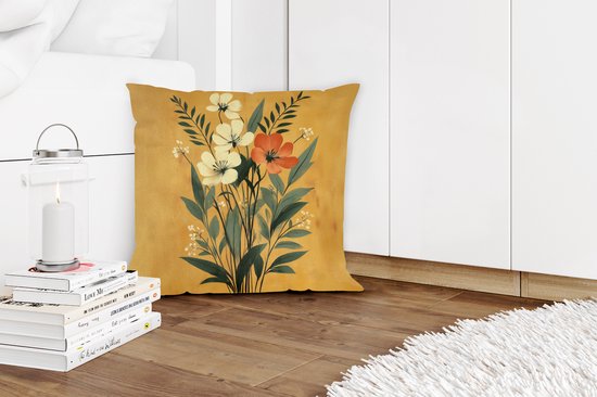Coussins Coussins décoratifs - Oreillers de salon - 45x45 cm - Feuilles - Bouquet - Fleurs - Jaune