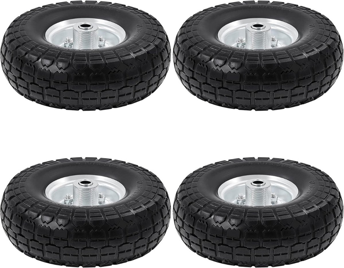GTB® Steekwagenwielen - Steekwagen - Luchtband Rubber - Zwart en Zilver - 26cm x 8cm x 8cm