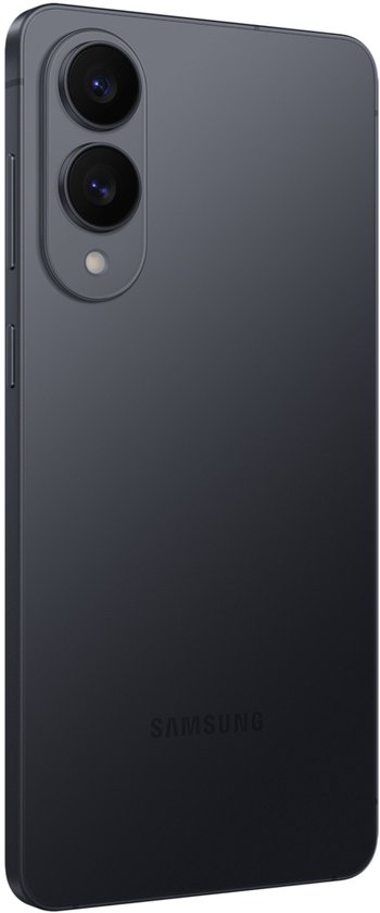 Achterkant van een zwarte Samsung telefoon met dubbele camera en logo.