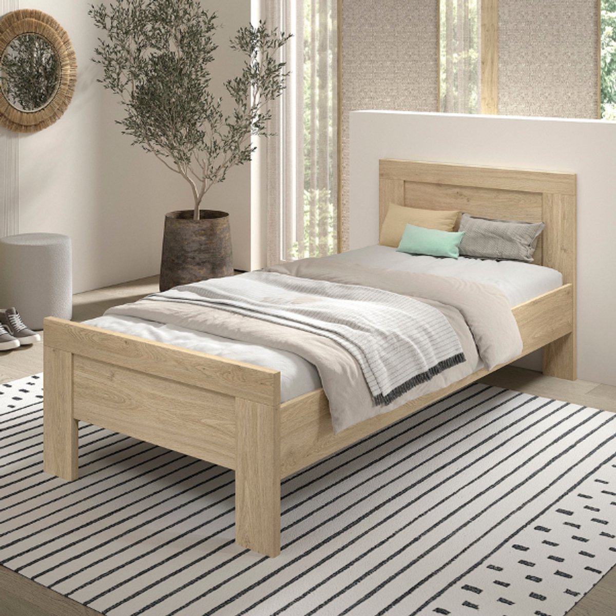 Kinderbed Sammie - 90x200cm - Eikdecor - Vipack - Eenpersoons Bedkader - Bruin - Melamine; Spaanplaat Eenpersoons Normaal Bed