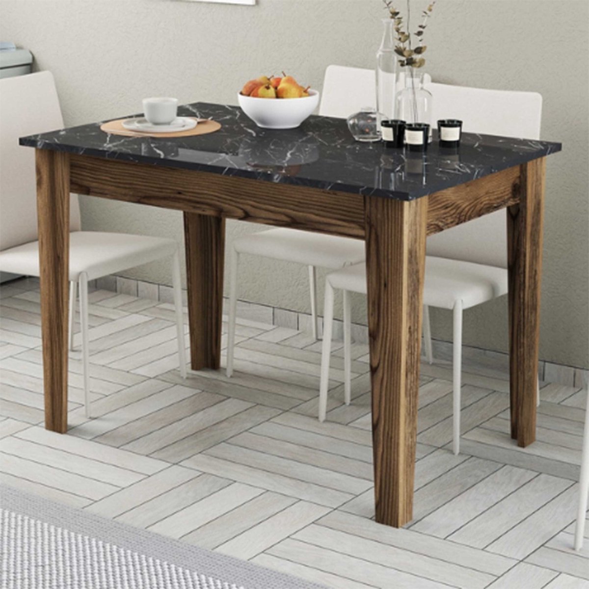 Kiev Keukentafel | 100% MELAMINE | Walnoot, Zwart - Emob - Keukentafel - Bruin; Zwart - Melamine; Spaanplaat