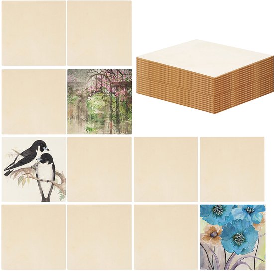 Belle Vous Onbewerkt Blank Houten Vierkanten 30 Pak 10 X 10 Cm 2 