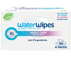 WaterWipes Gevoelige Doekjes voor Volwassenen - 180 Doekjes (6 Pakjes) - Extra Groot en Zacht voor de Gevoelige Huid