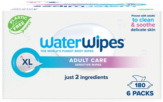 WaterWipes Gevoelige Doekjes voor Volwassenen - 180 Doekjes (6 Pakjes) - Extra Groot en Zacht voor de Gevoelige Huid