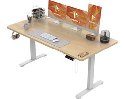 Verstelbaar Elektrisch Bureau - Standaard Bureau voor Een Gezonde Werkplek 140x70 cm, Beige Wit