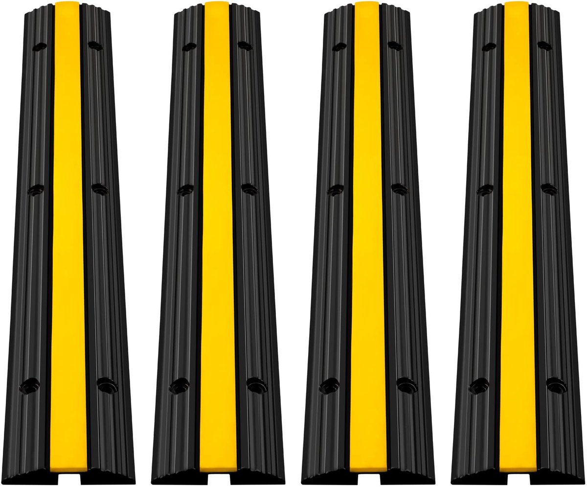 Kabelbeschermer Oprit - Kabelbeschermer Oprit - Kabelbeschermer - Kabelhoes - Kabelmat - Kabelbeschermer - Kabelbeschermer Drempel - 4 Stuks - Zwart/Geel