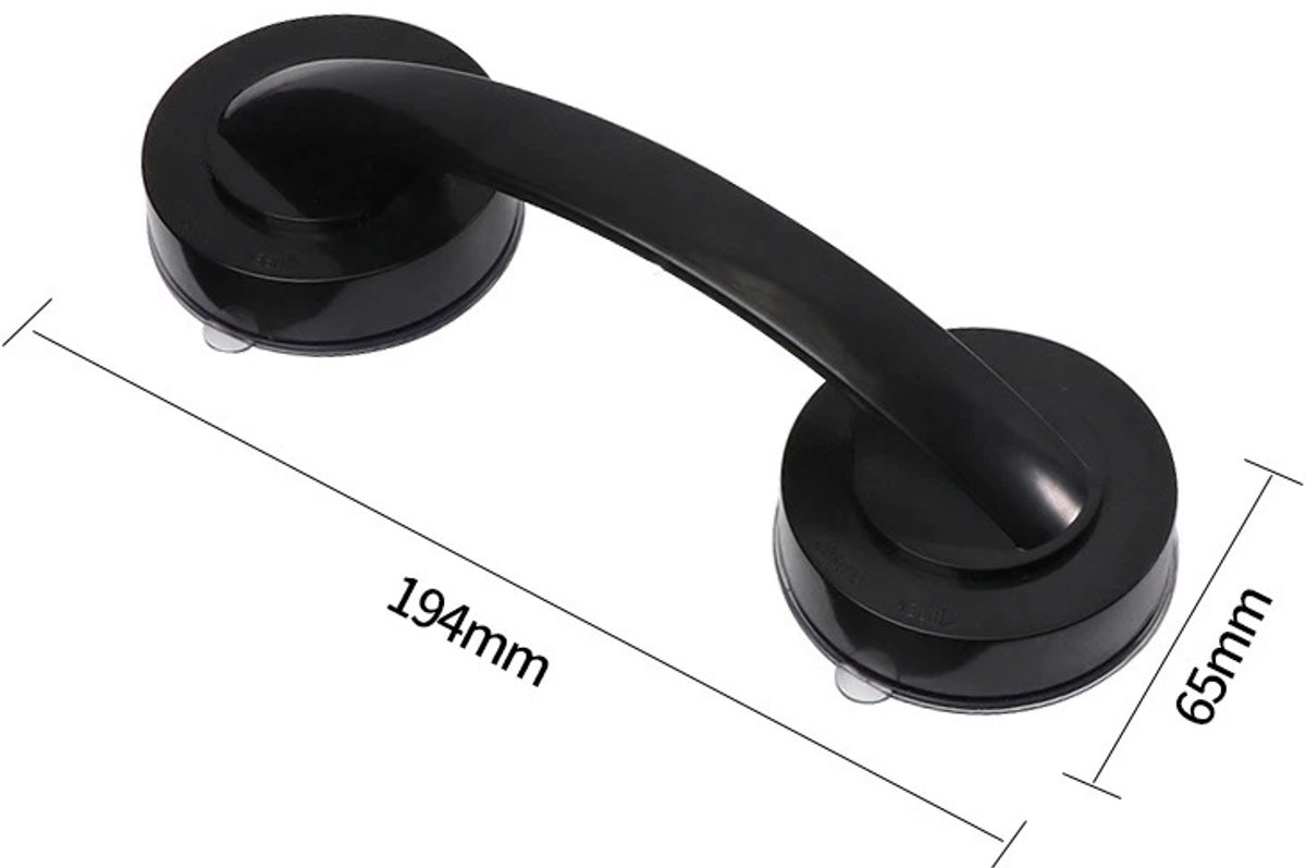 WiseGoods Premium Anti Slip Handvat Met Zuignap - Badkamer Veiligheidsgreep 19.4CM - Handgreep - Handgrepen - Handvatten Zwart