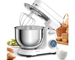 Keukenmixer - Keukenmachine - Foodprocessor - Keukenrobot - 1200W - OLED Touchscreen – 11 Snelheden – 5L RVS Mengkom – Elektrische Foodmixer - Wit