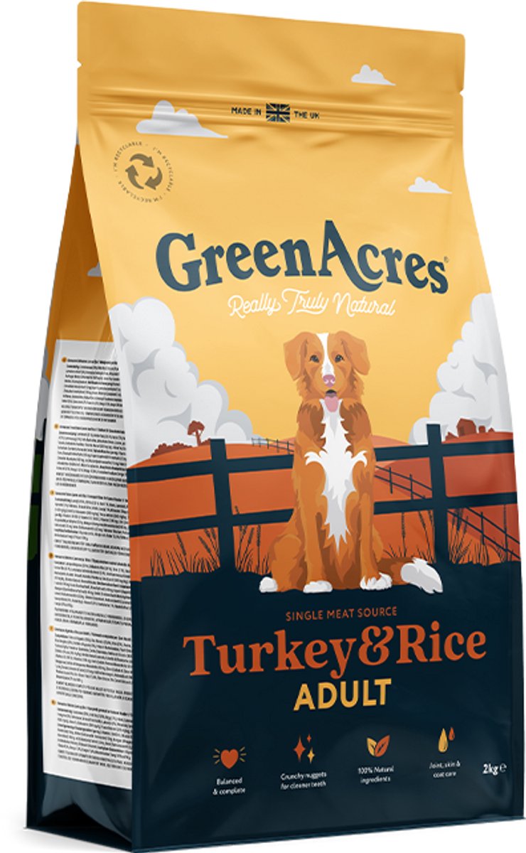 GreenAcres GreenAcres Hondenbrokken Adult Kalkoen & Rijst 12 Kg