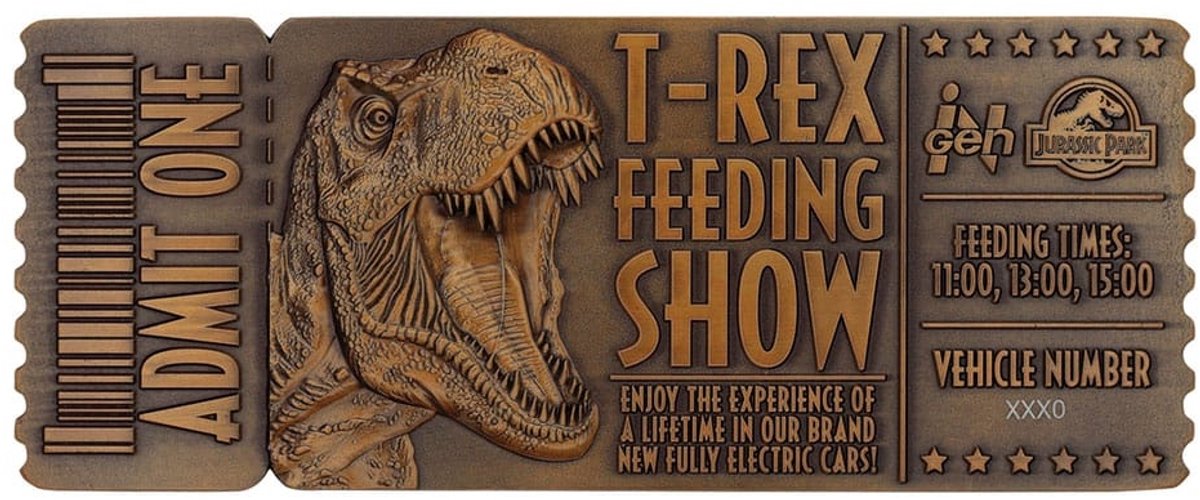 FaNaTtik Jurassic Park Feeding Show Collectible Metal Ticket and Stand