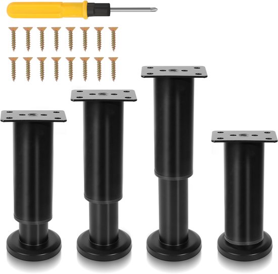 sossai Moderne meubelpoten, set van 8 stuks, in hoogte verstelbaar, zwart mat, H 100 mm, vierkant profiel, model MFV1, voor kasten en meubels