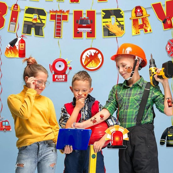 Muursticker Brandweerauto Set - 4 Stuks Coole Brandweer Voertuigen Stickers Voor Kinderkamer Jongen