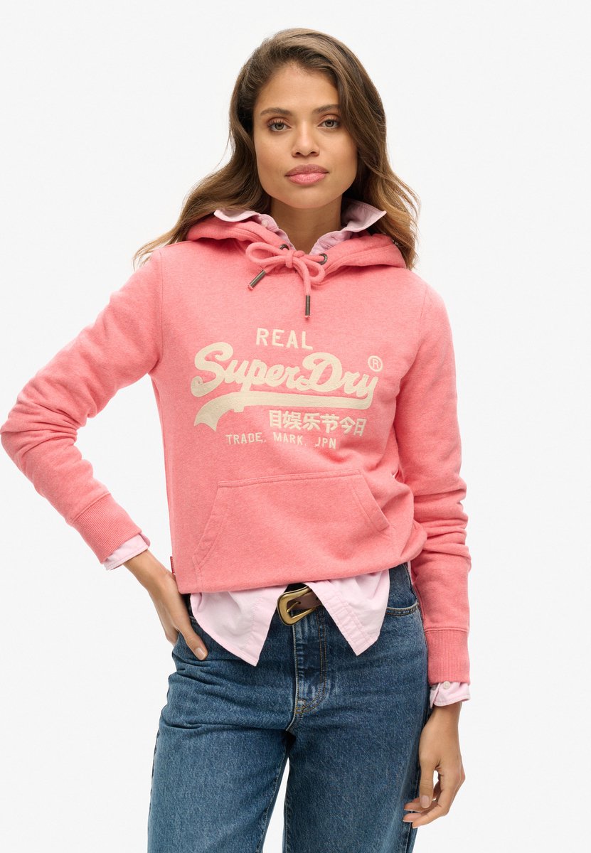 Superdry Hoodie met geborduurd Vintage-logo en grafische print Dames Hoodies Koraal