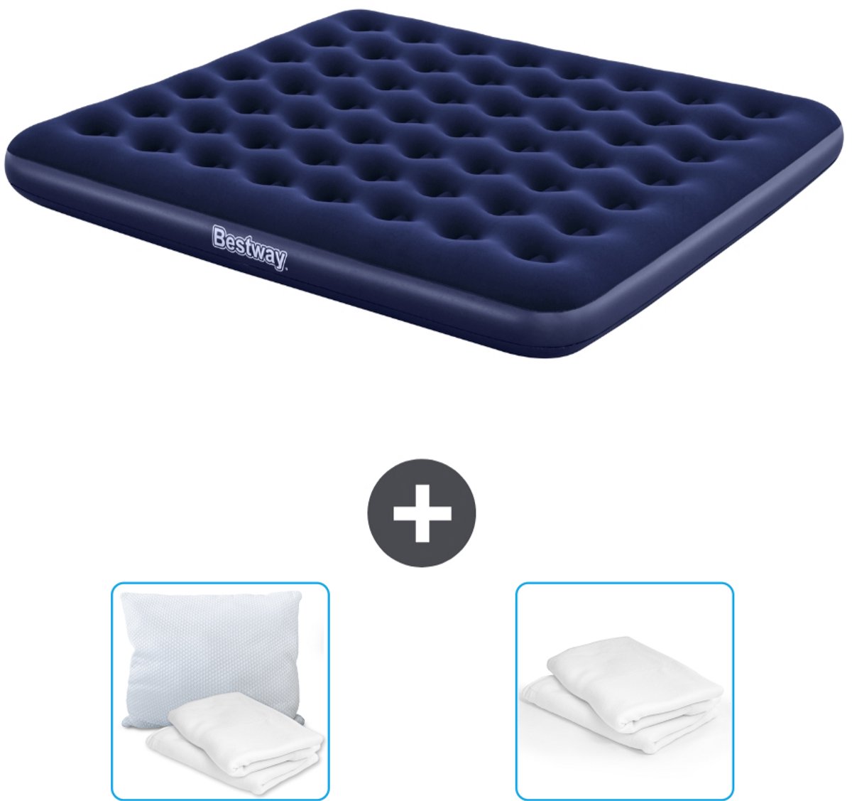 Bestway luchtbed - 2-Persoons - 183 x 203 x 22 cm - Blauw - Inclusief Kussen en Kussenbeschermer