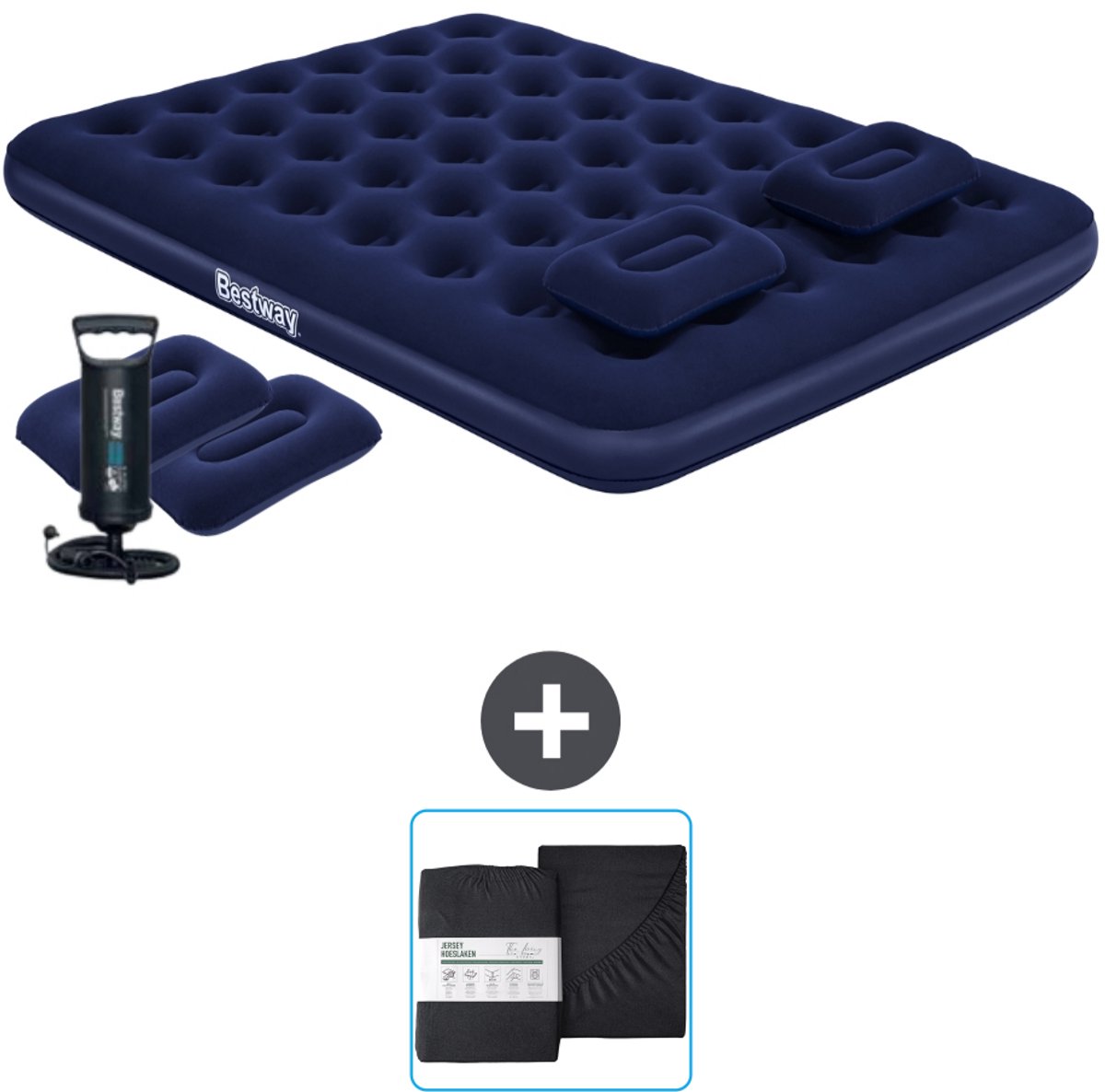 Bestway luchtbed - 2-Persoons - 152 x 203 x 22 cm - Blauw - Inclusief handpomp - kussens en Hoeslaken