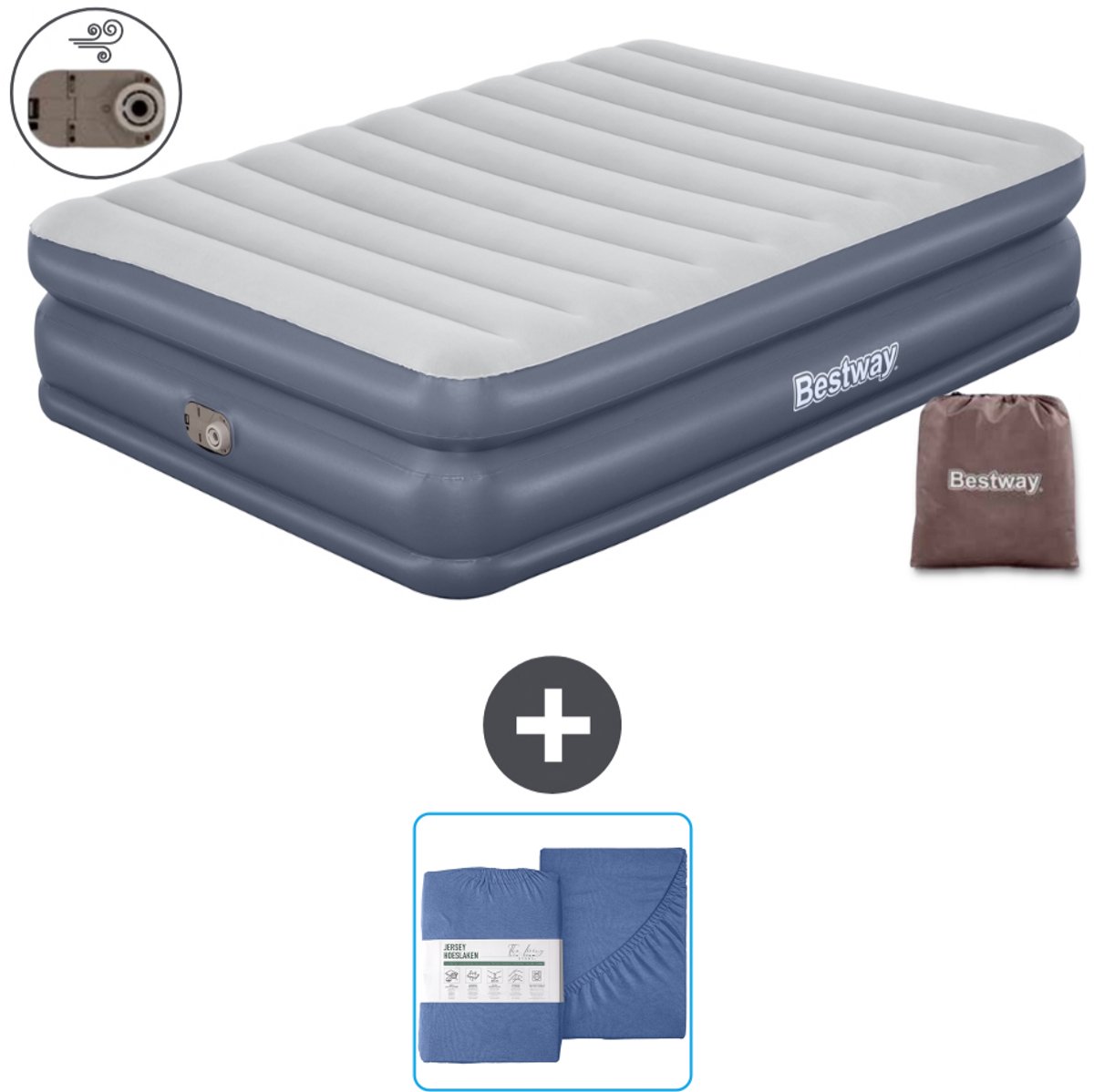Bestway luchtbed - 2-Persoons - 152 x 203 x 51 cm - Grijs - - Inclusief pomp en Hoeslaken