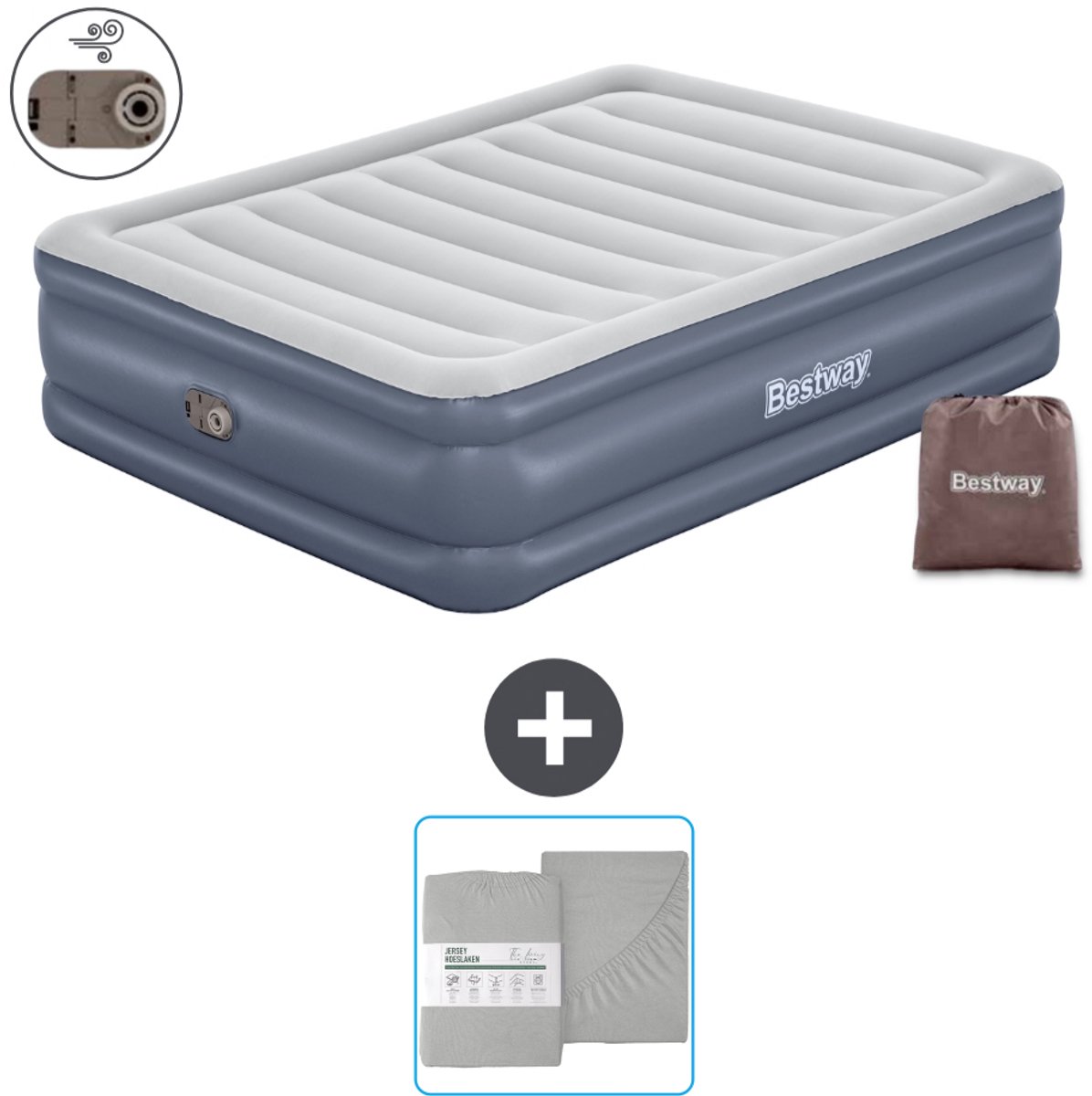 Bestway luchtbed - 2-Persoons - 152 x 203 x 51 cm - Grijs - Inclusief pomp en Hoeslaken