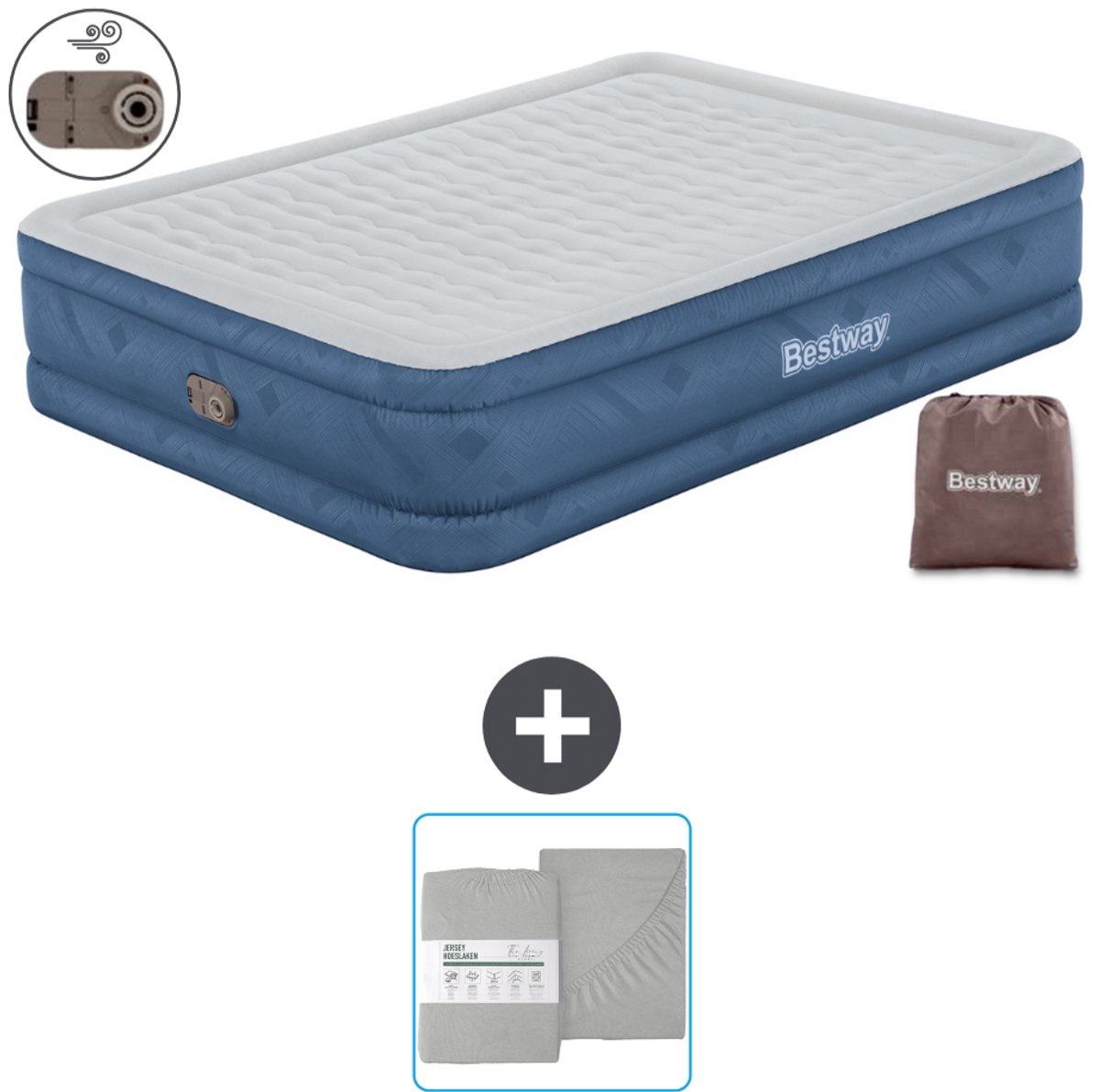 Bestway luchtbed - 2-Persoons - 152 x 203 x 46 cm - Grijs - Inclusief pomp en Hoeslaken