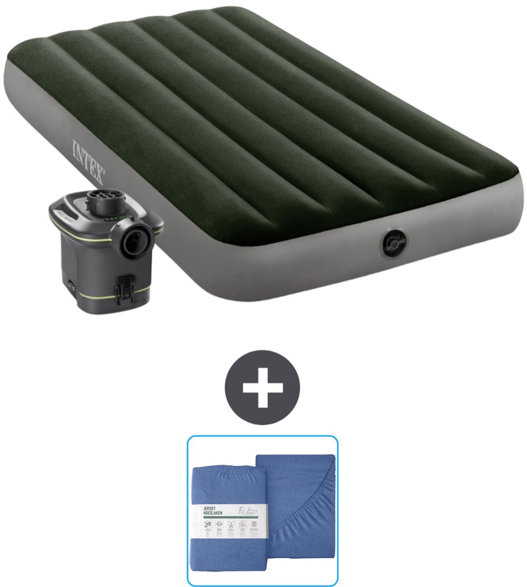 Intex Luchtbed - 1-Persoons - 99 x 191 x 25 cm - Groen - Inclusief pomp en Hoeslaken